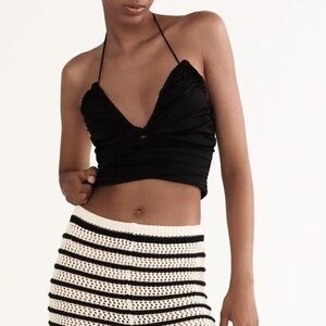 Zara Ruched Black Halter Vacation Top